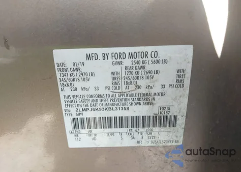 2019 Lincoln Nautilus Select из США, поврежденный, VIN 2LMPJ6K93KBL31358